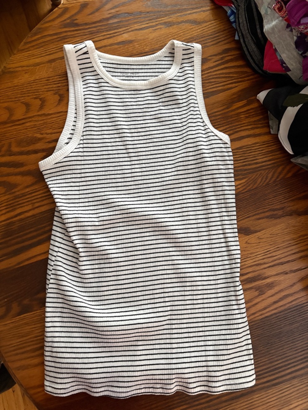 Nine West White and Black Striped Ribbed Tank Top